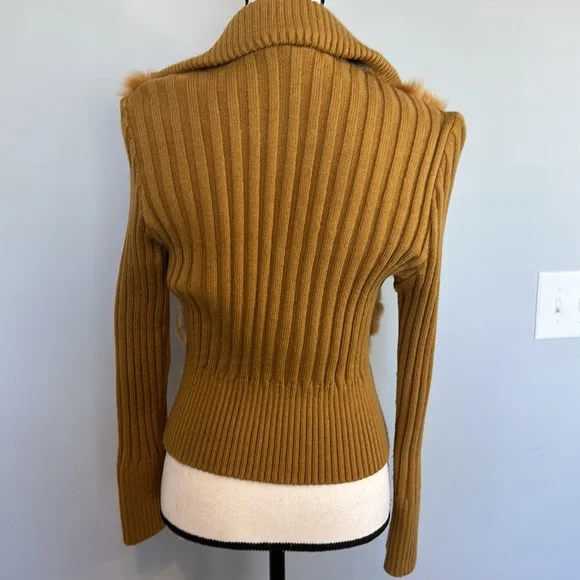 Vintage Jennifer J Y2K Genuine Fur Mustard Zip Jacket - Picture 4 of 6